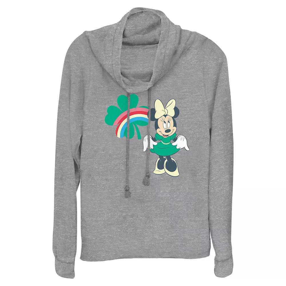 Disney's Minnie Mouse Rainbow Print Shamrock Women's Cowlneck Graphic Lightweight Long Sleeve,  Product Image