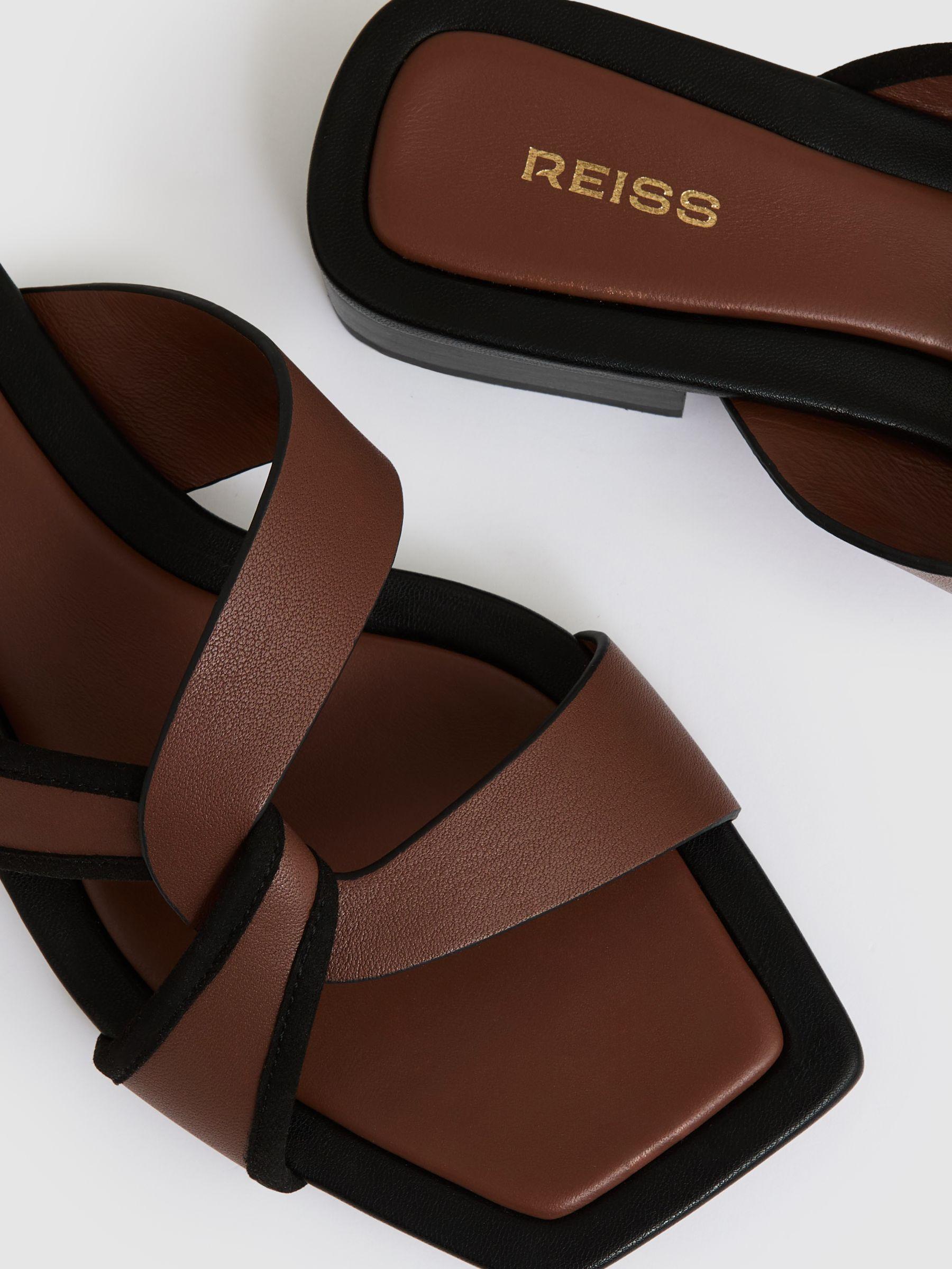 Leather Link-Strap Slip-On Sandals in Tan Product Image