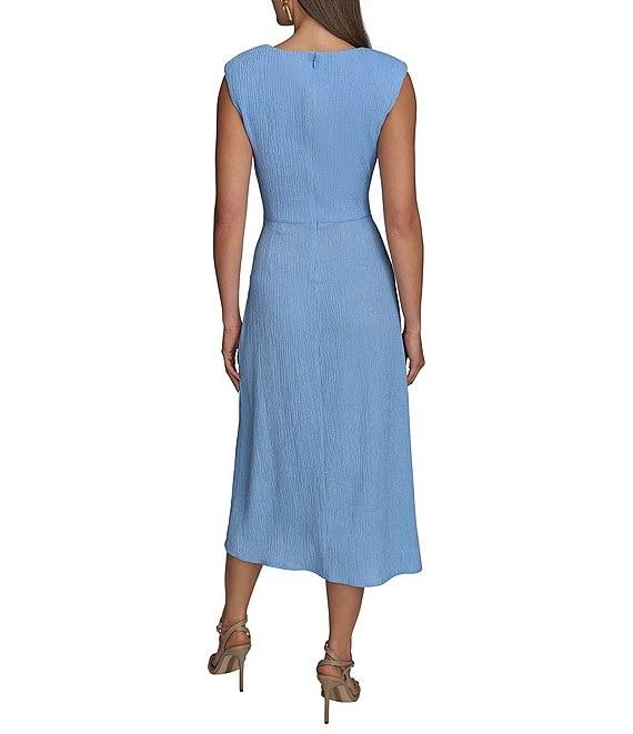 Donna Karan Crew Neck Sleeveless Ruched Midi Dress Product Image