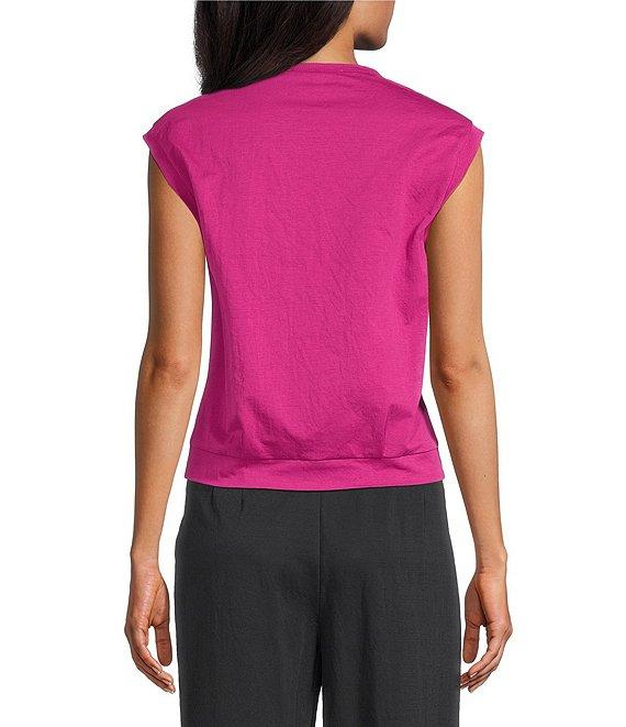 Feather Gray Cotton-Blend Crew Neck Sleeveless Pleated Muscle Tee Product Image