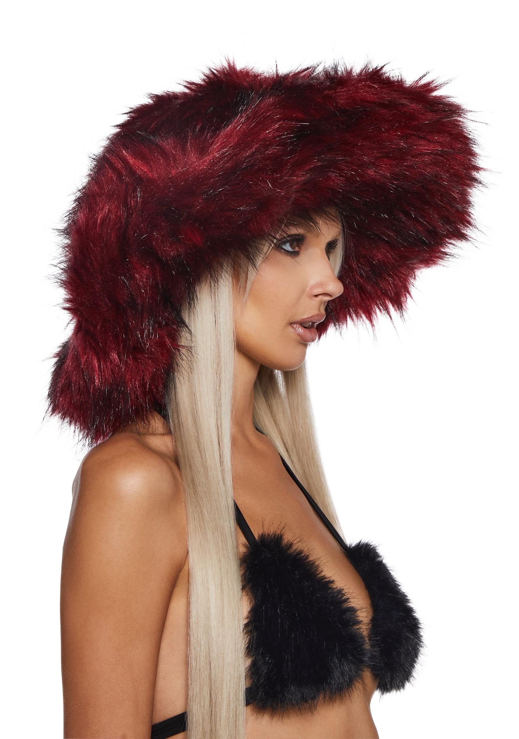 Darker Wavs Faux Fur Oversized Bucket Hat - Red Product Image