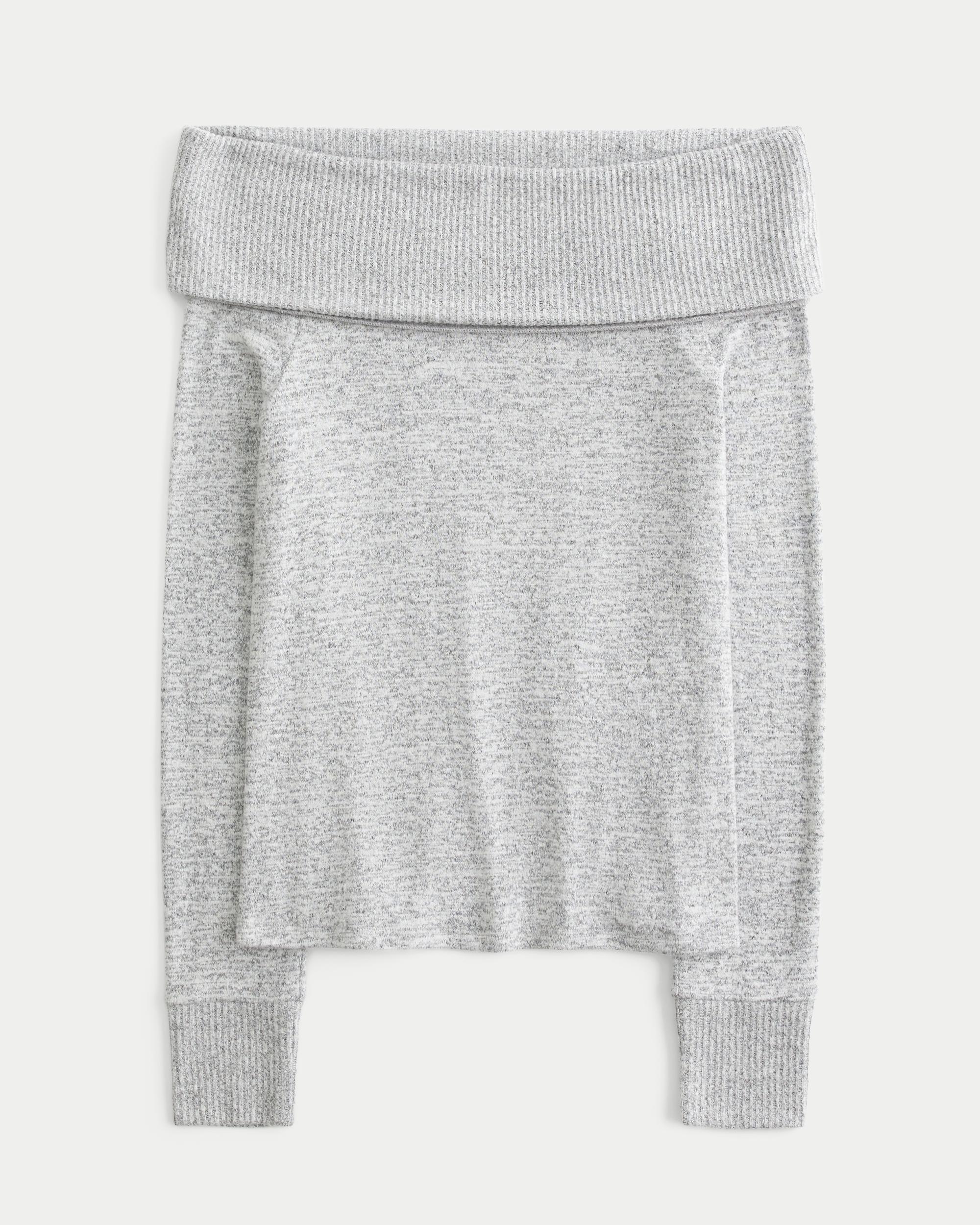 Long-Sleeve Foldover Off-the-Shoulder Top Product Image