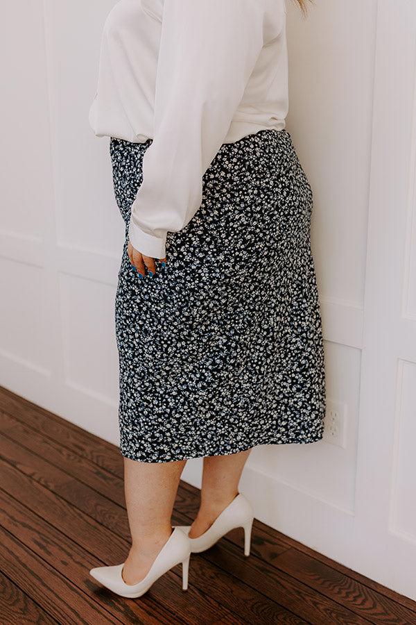 The Caitlyn High Waist Floral Midi Skirt in Navy Curves Product Image