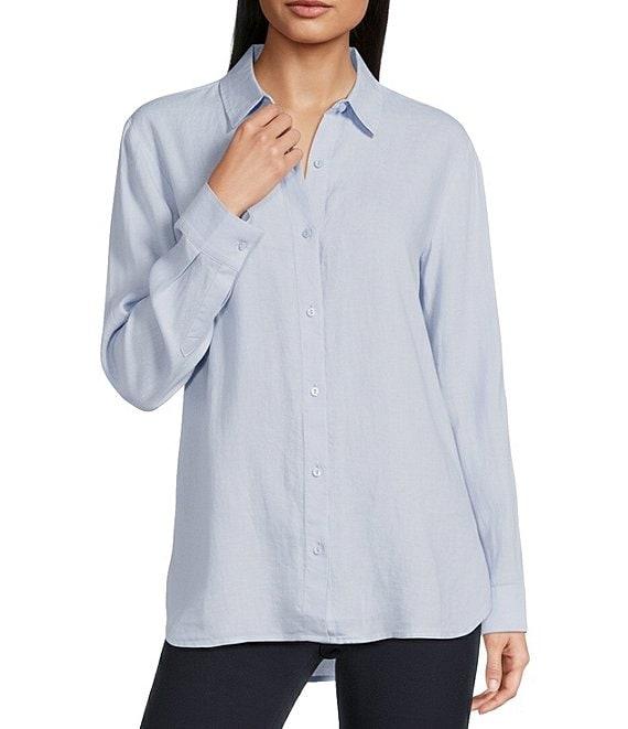 Eileen Fisher Organic Linen Handkerchief Classic Collar Button Front Long Sleeve Shirt Product Image