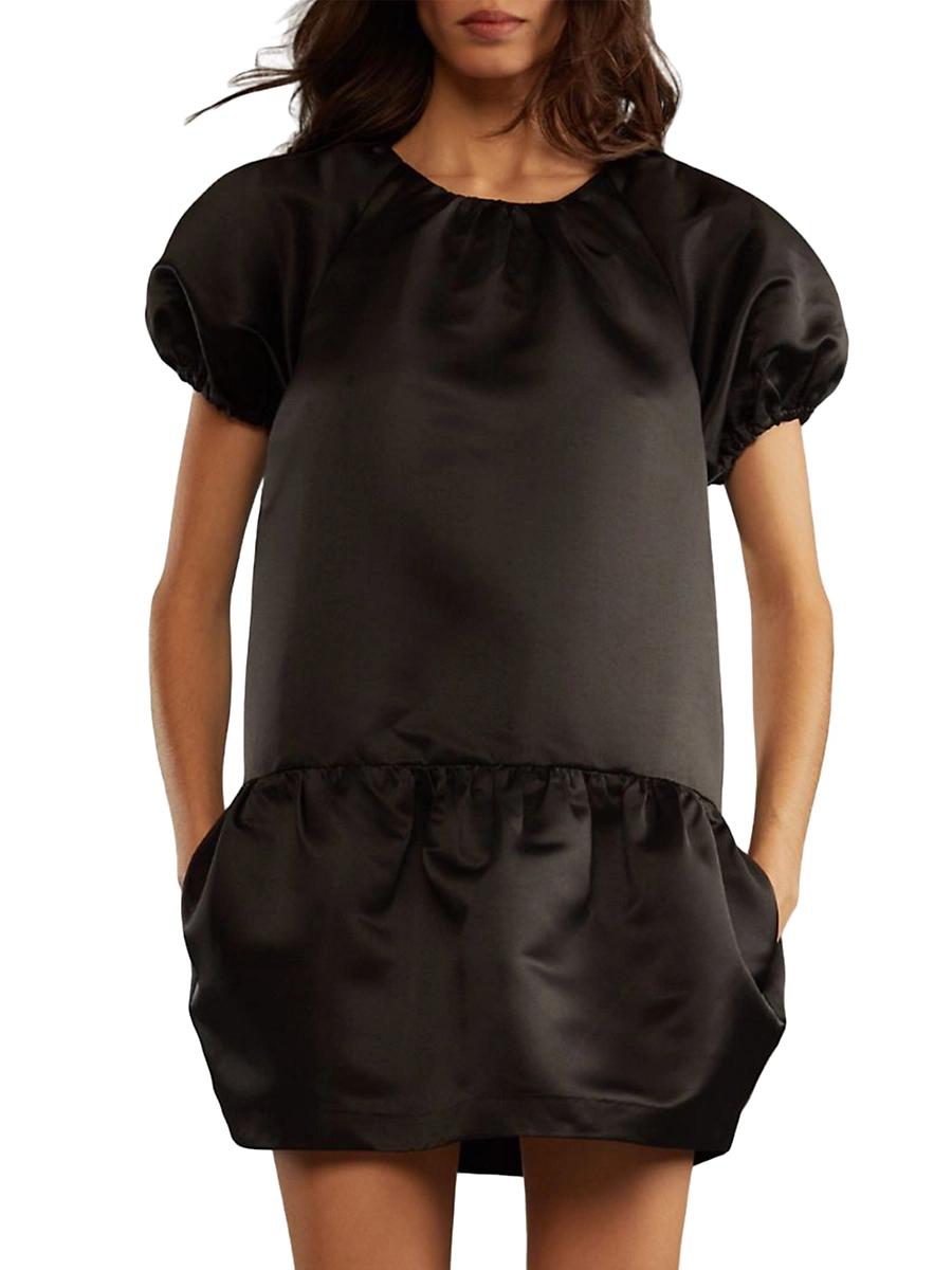 Womens Tulip Puff-Sleeve Satin Minidress Product Image