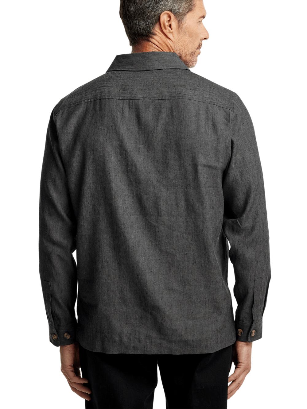 Linen Blend Solid Overshirt - Charcoal Product Image