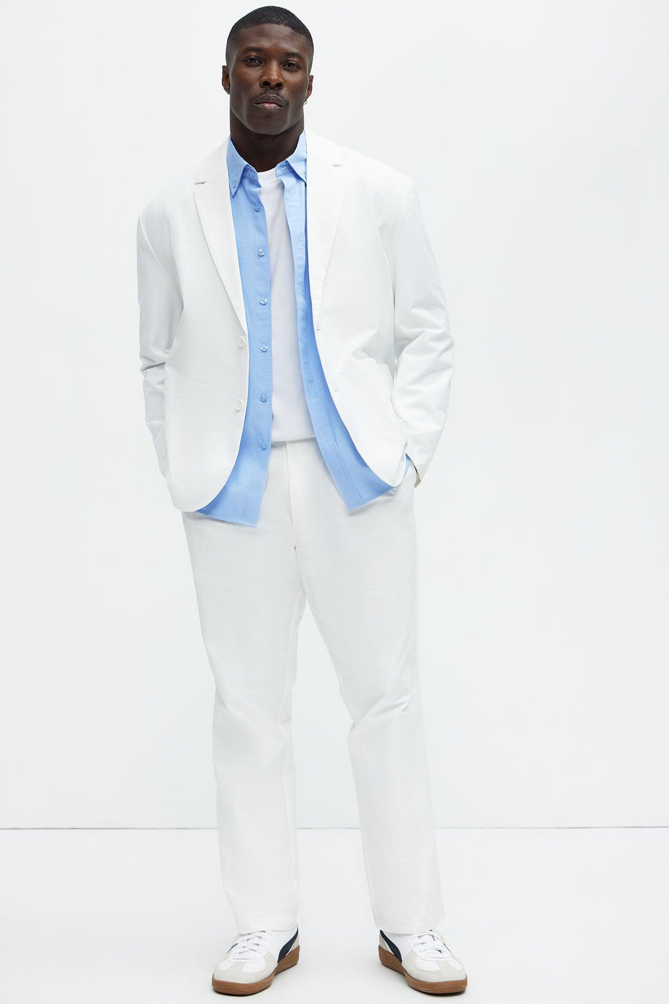 Seersucker Pleated Pants - White Product Image