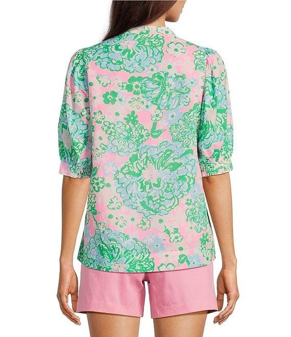 Lilly Pulitzer Brinelle Plumes In Bloom Notch Neck Elbow Puff Sleeve Blouse Product Image