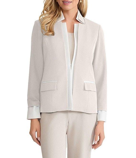 Ming Wang Tailored Two-Tone Stretch Crepe Notch Collar Long Sleeve Blazer Product Image