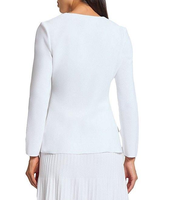 MISOOK Knit Floral Embroidery V-Neck Long Sleeve Peplum Jacket Product Image