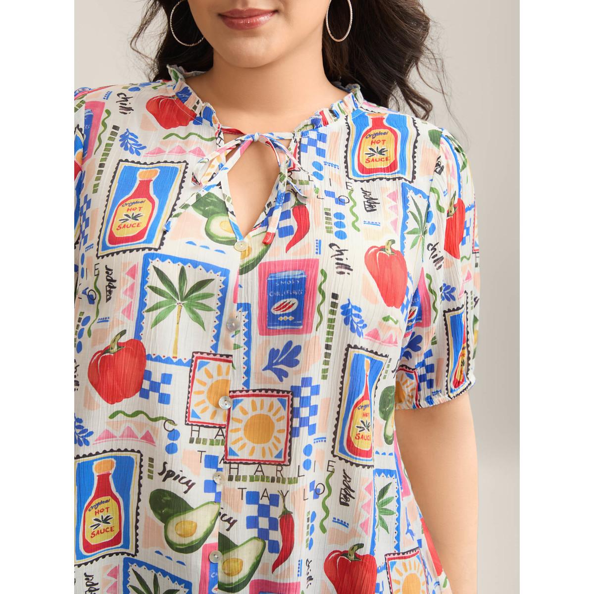 Plus Size Multicolor Supersoft Sunny Adventure Print Blouse Women Short sleeve V-neck Vacation Blouses BloomChic 18-20/2X Product Image