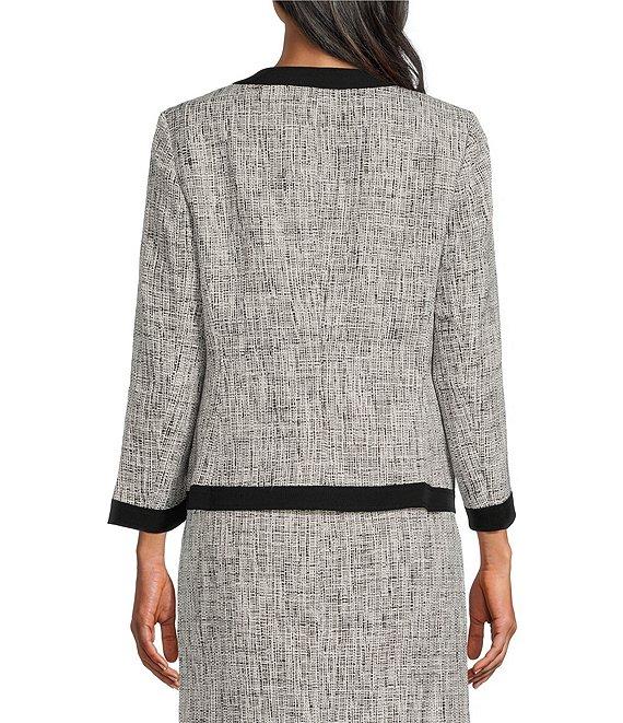 Kasper Petite Size Framed Tweed Long Sleeve Open-Front Framed Jacket Product Image