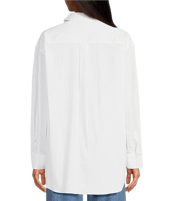 Gianni Bini Prep Cotton Blend Point Collar Long Sleeve Button Front Blouse Product Image