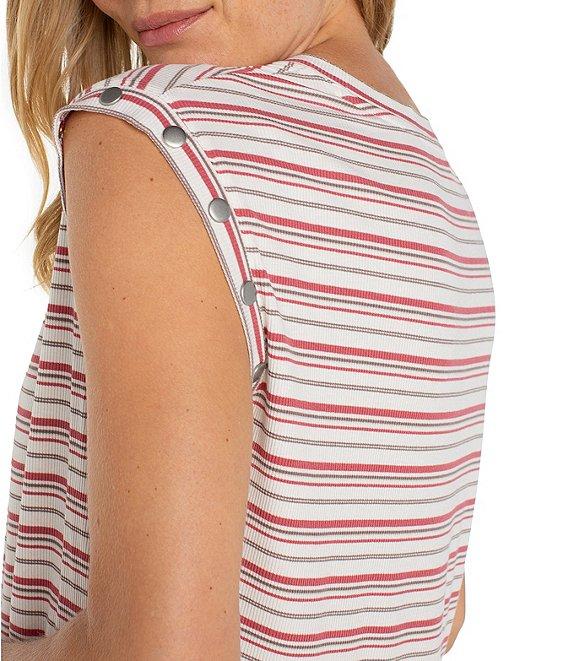 Liverpool Los Angeles Petite Size Knit Stripe Print Scoop Neck Sleeveless Top Product Image