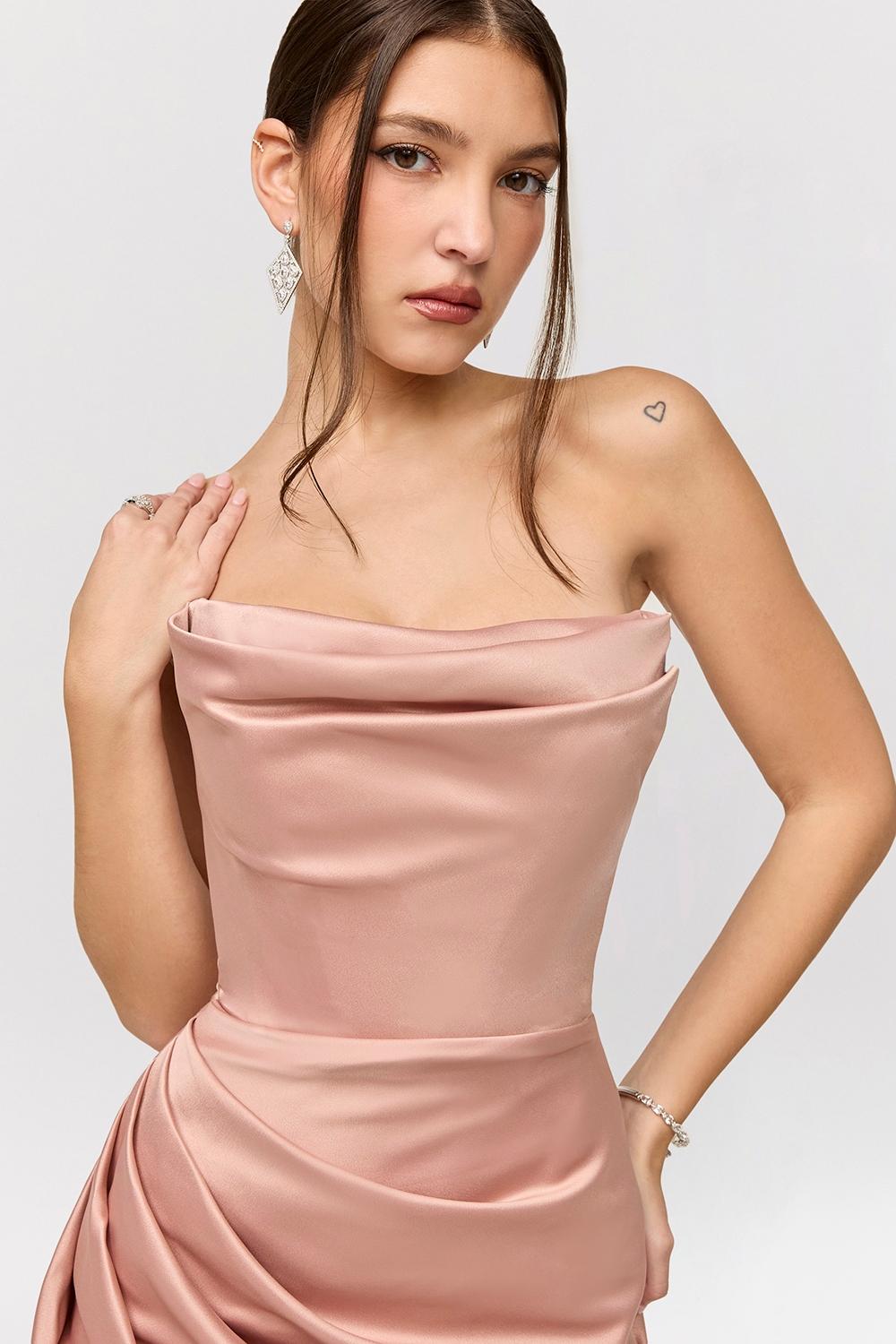 Adrienne  blush satin strapless gown Product Image