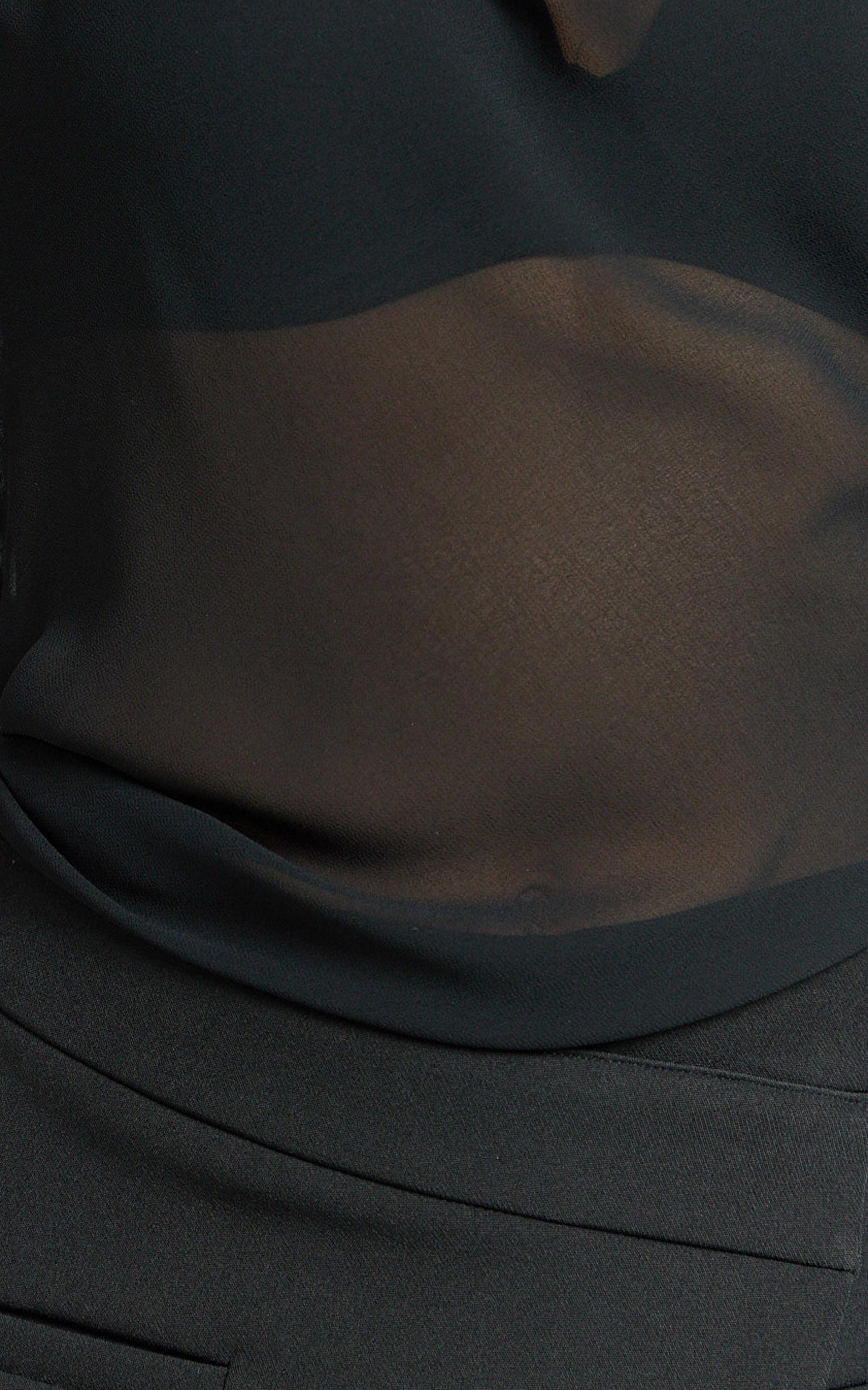 Milla Top - Georgette Asymmetric Draped Top in Black Product Image