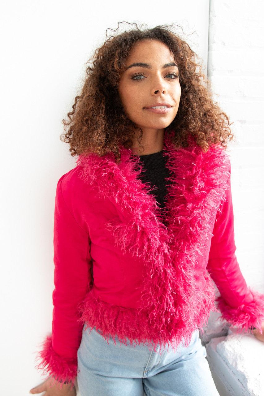 Fur Trim Suede Jacket Product Image