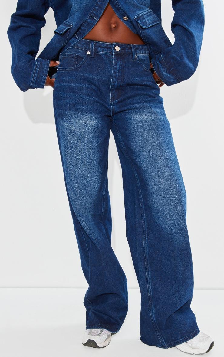 Tall Dark Indigo Wash Mid Rise Wide Leg Jeans Product Image