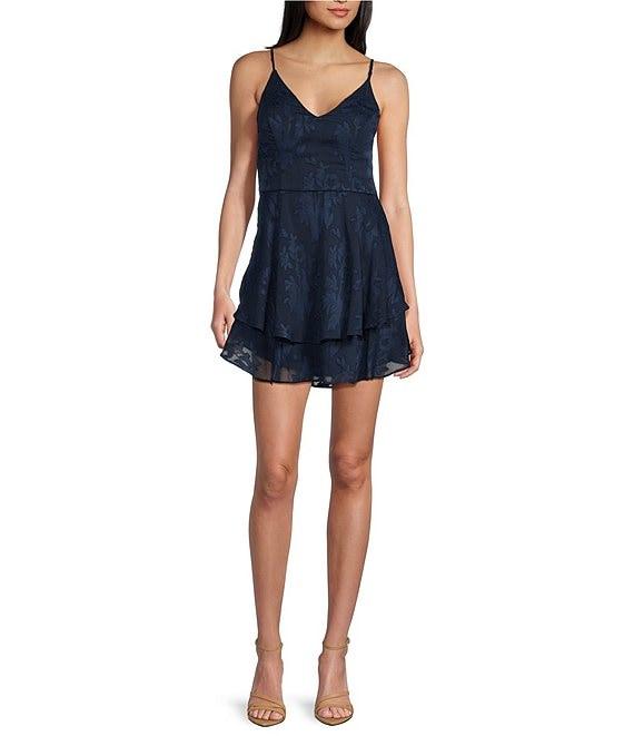 B. Darlin Floral Jacquard Double Hem Fit & Flare Dress Product Image