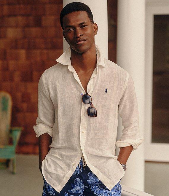 Polo Ralph Lauren Piece Dye Solid Linen Long Sleeve Woven Shirt Product Image