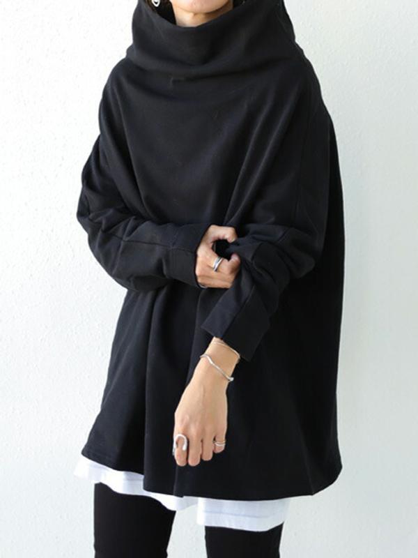 Urban Black&Gray High-Neck Long Sleeve Oversize T-Shirt Product Image