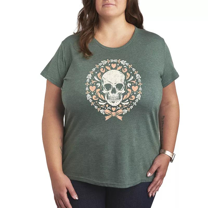Plus Size Coquette Skull Graphic Tee, Womens Blue Product Image
