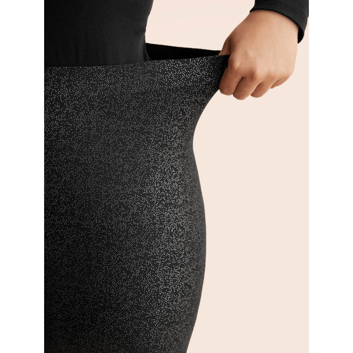 Plus Size Glitter Pleated Skinny Leggings Women Black Cocktail Medium stretch Skinny Mid Rise Party Leggings BloomChic 12/L Product Image