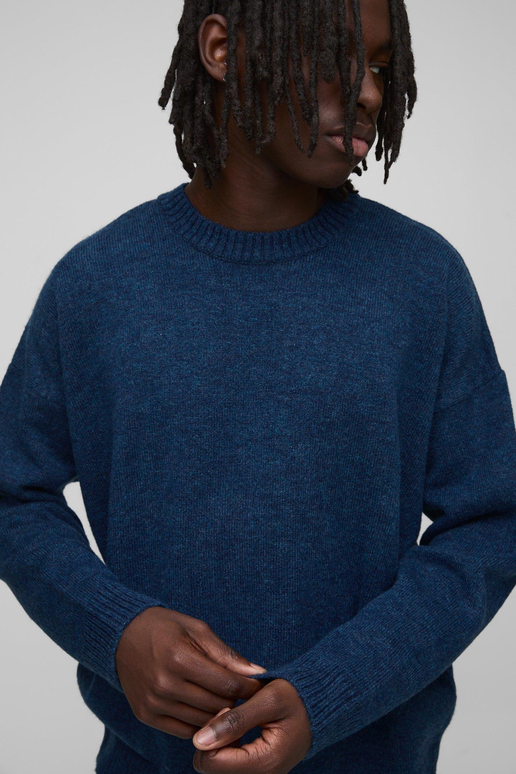 Oversized Boxy Extended Neck Brushed Knit Sweater | boohooMAN USA Product Image