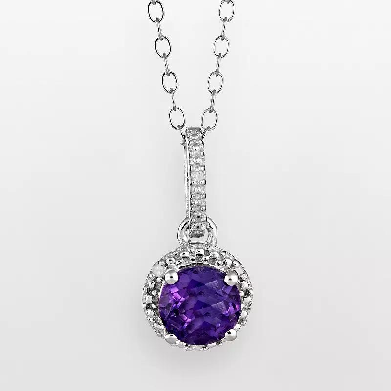Celebration Gems Sterling Silver Amethyst and Diamond Accent Frame Pendant, Women's,  Product Image