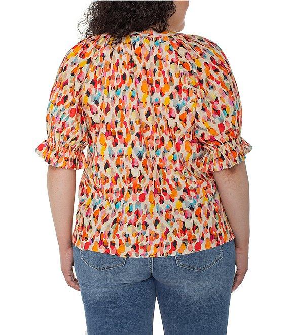 Liverpool Los Angeles Plus Size Printed Split V-Neck Short Puff Sleeve Blouse Product Image