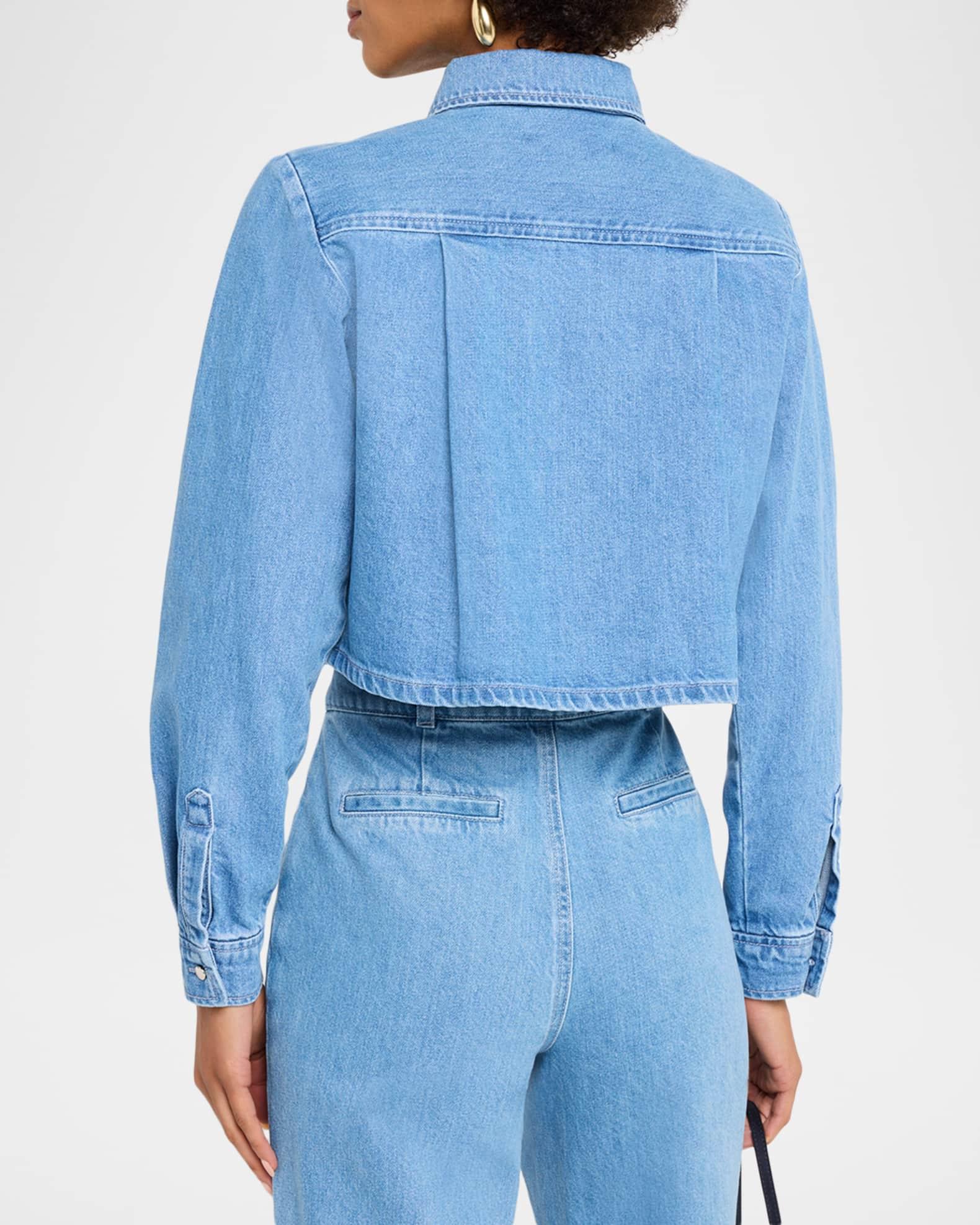 Jilly Cropped Denim Flower Blouse Product Image