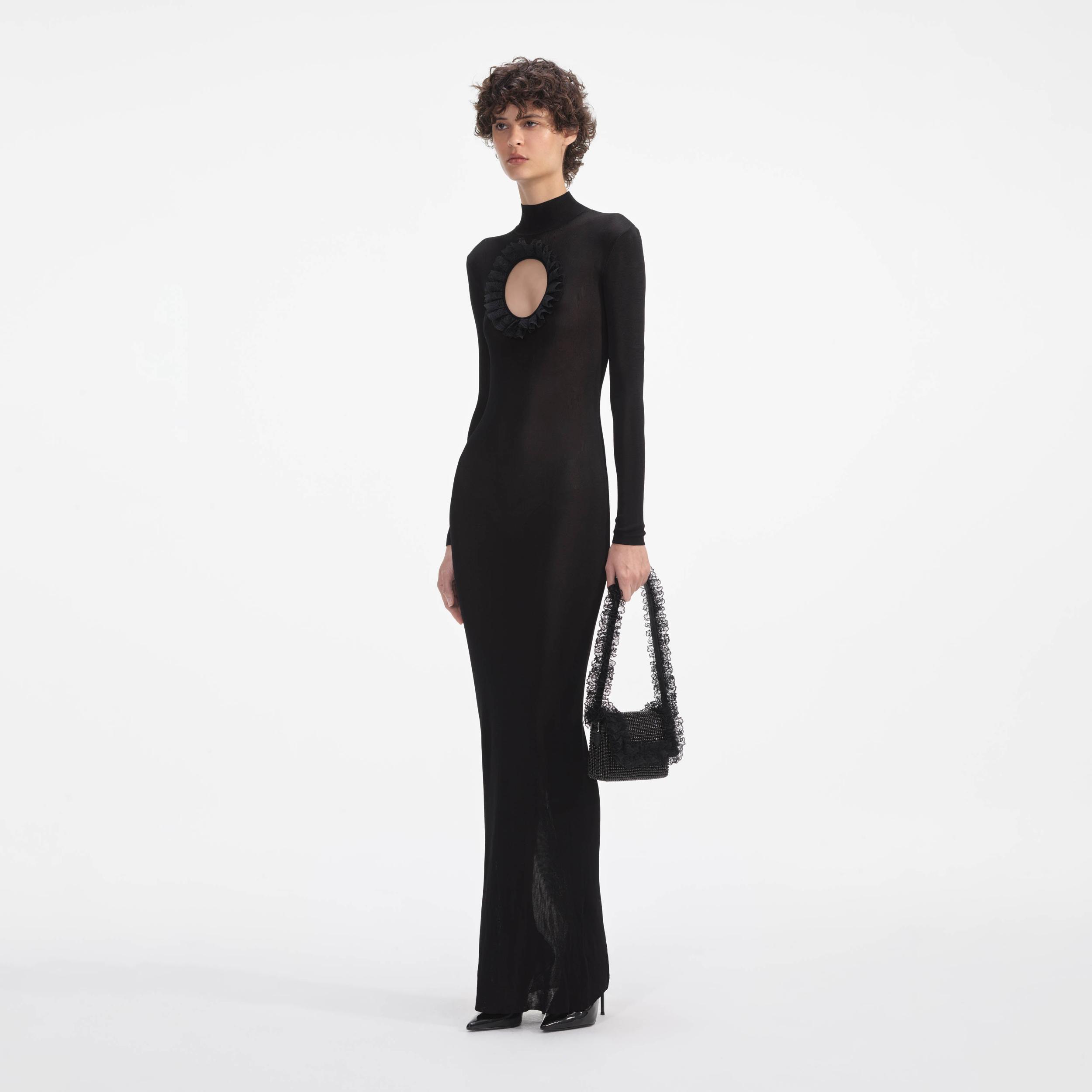Black Knit Cut Out Maxi Dress Product Image