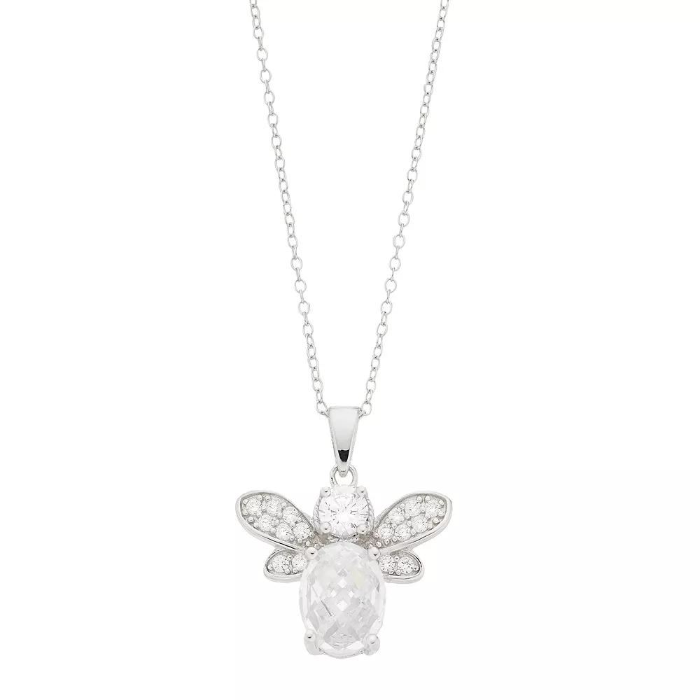 Rosabella Sterling Silver Cubic Zirconia Bee Pendant Necklace, Women's, Size: 18" Product Image
