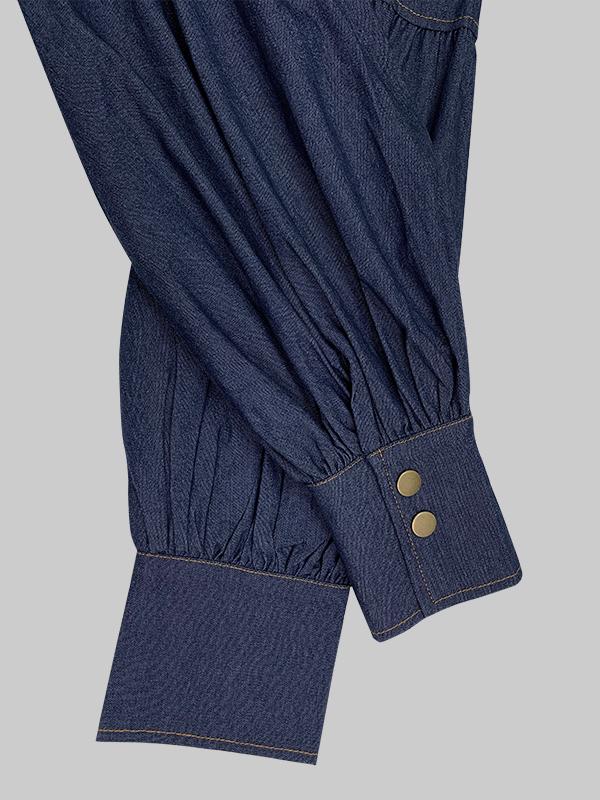 Long Sleeves Puff Sleeves Bow-Embellished Buttoned Split-Joint Tied High Neck Blouses&Shirts Tops Product Image