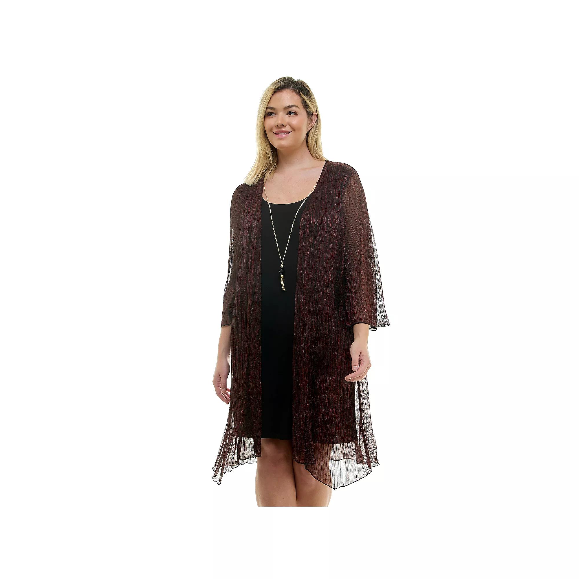 Plus Size Luxology 3-Piece Jacket & Shift Dress with Necklace, Women's, Size: 1XL, Red Black Product Image