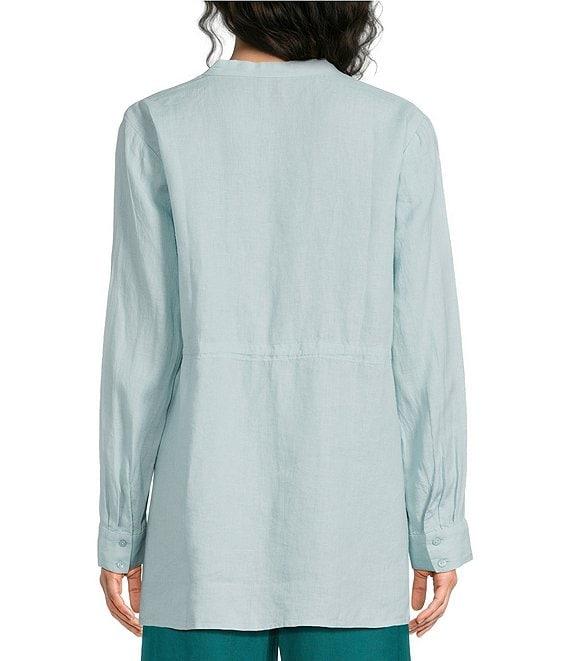 Eileen Fisher Organic Handkerchief Linen Split V-Neck Long Sleeve Cinched Waist Shirt Product Image