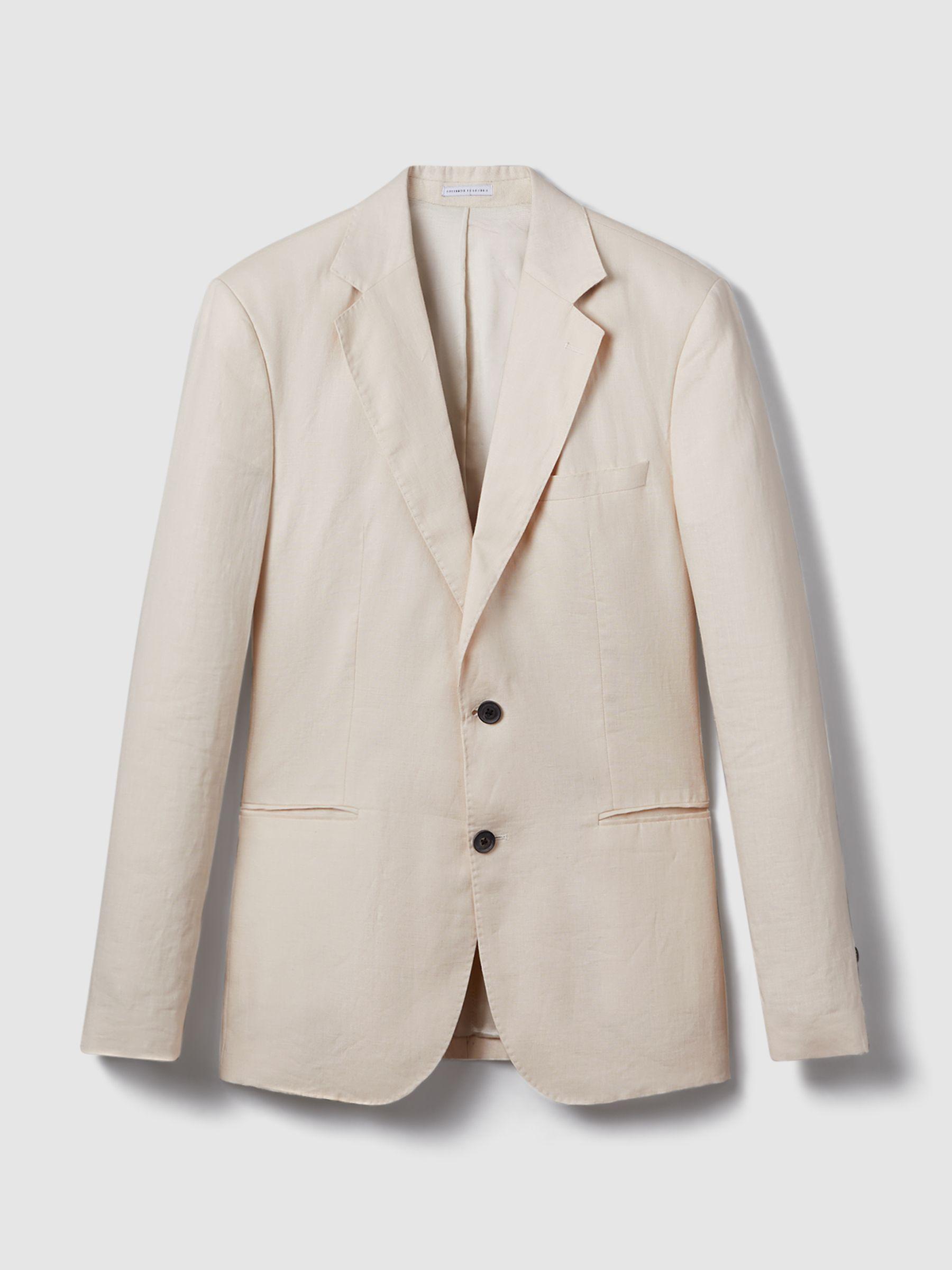 Slim Fit Single Breasted Linen Blazer in Stone Product Image