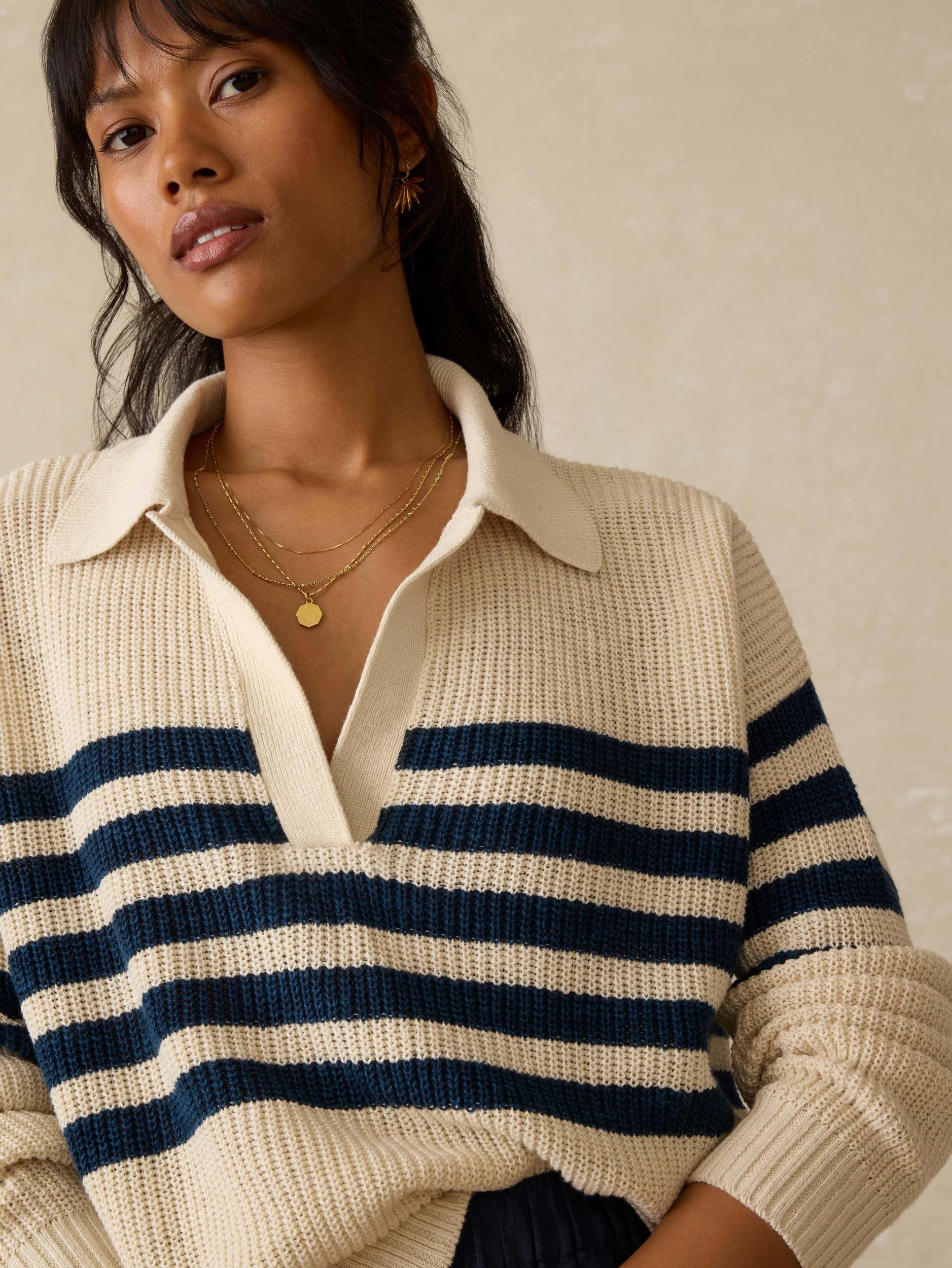 Miramar Linen Polo Sweater - Ocean Ties Stripe Female Product Image