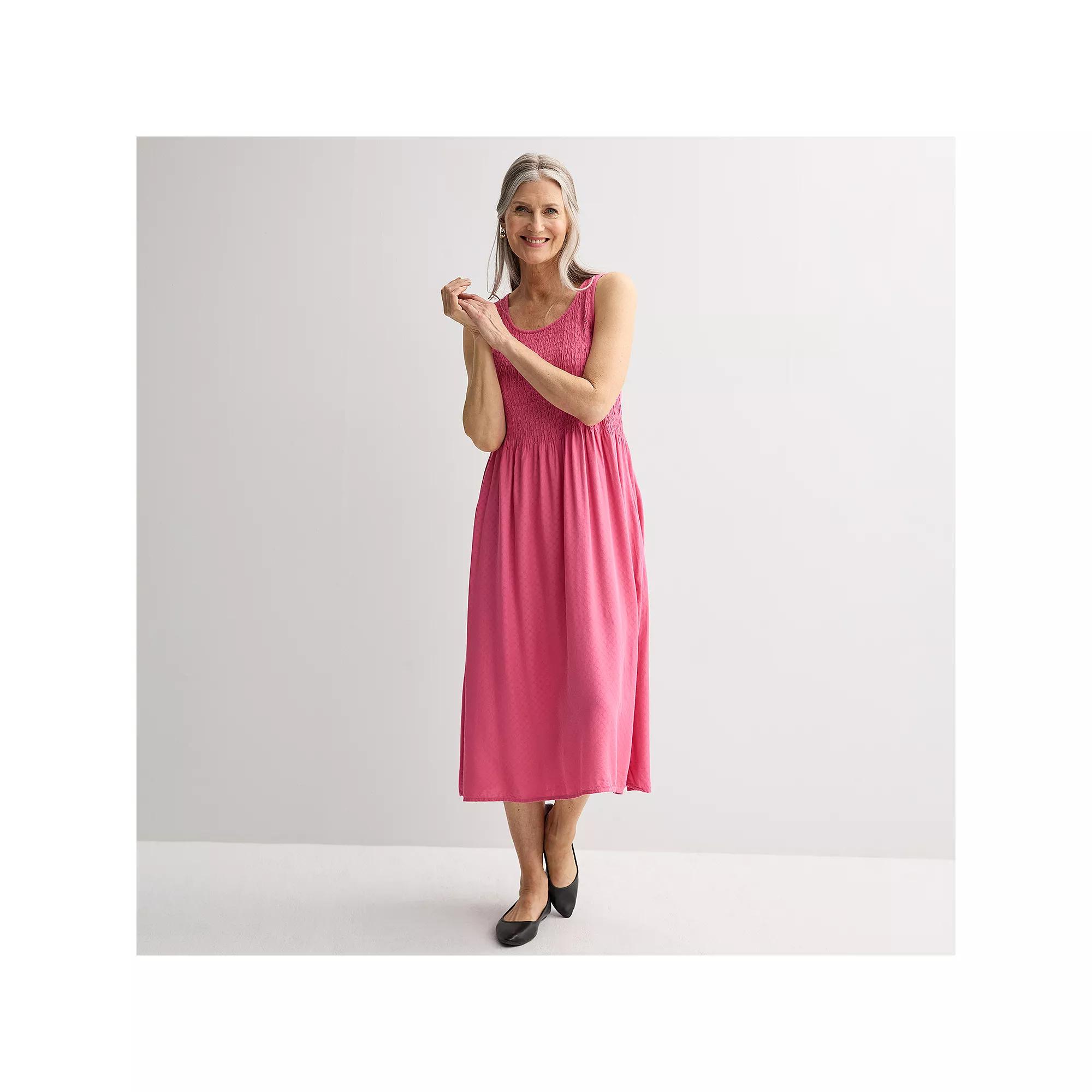 Women's Croft & Barrow® Smocked Midi Dress, Size: Medium, Pinkberry Product Image