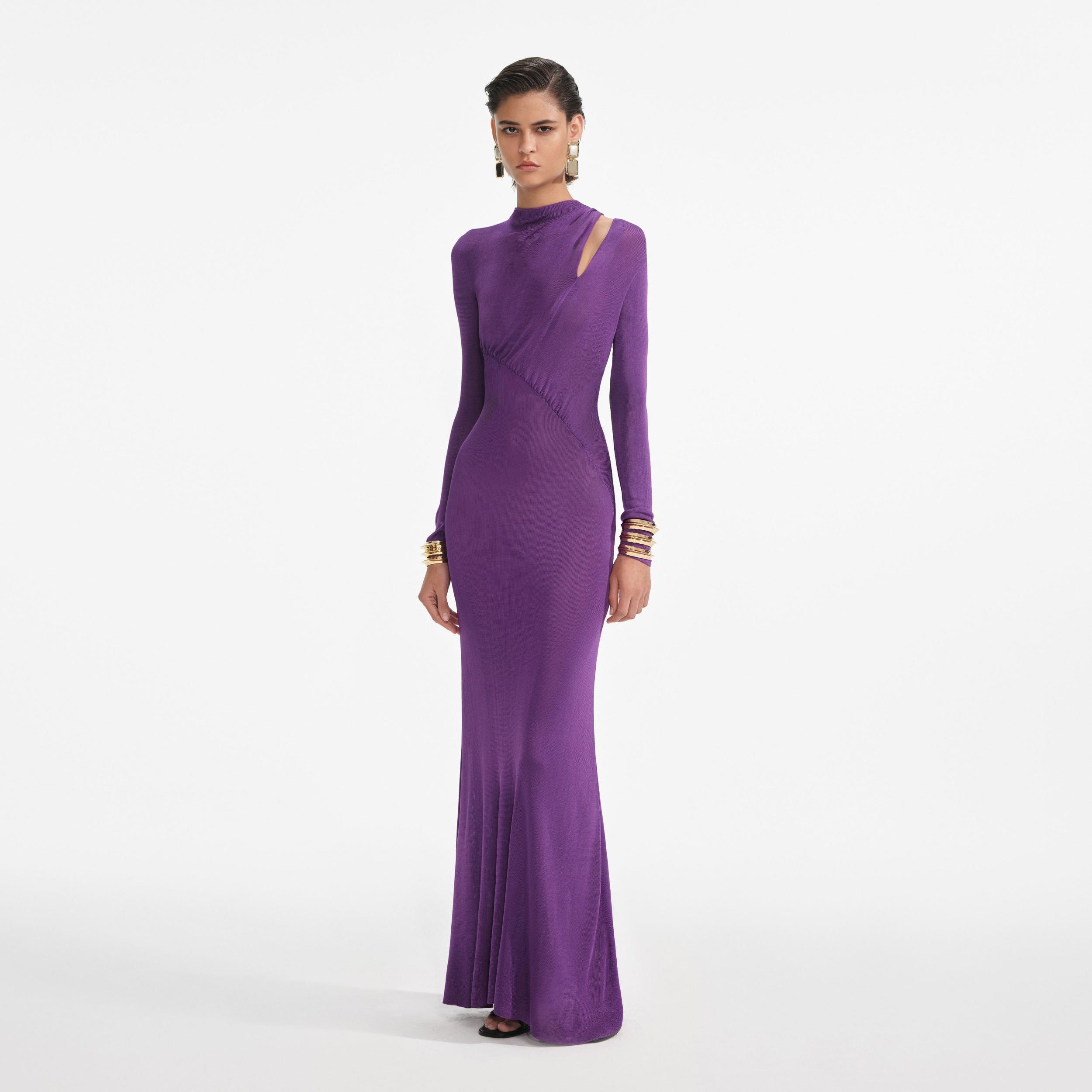 Purple Cut Out Viscose Knit Maxi Dress Product Image