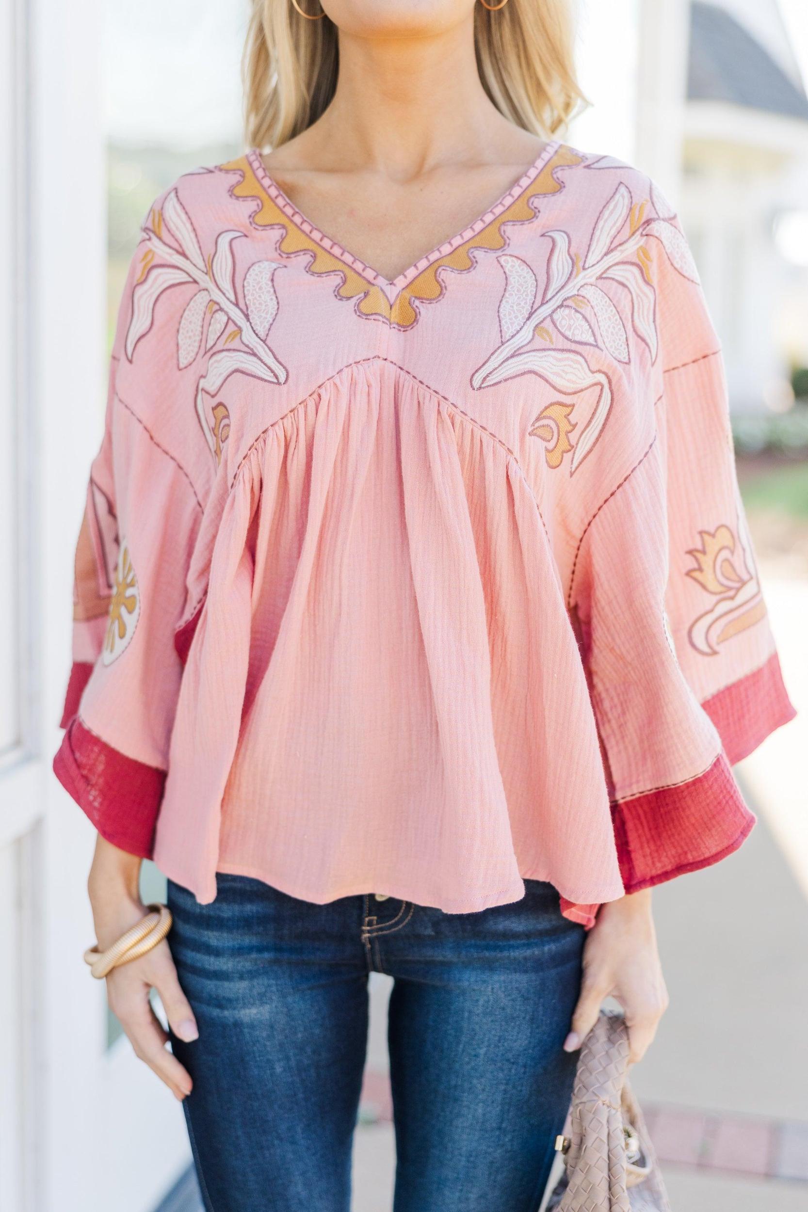 What You Love Rose Pink Embroidered Blouse Female Product Image