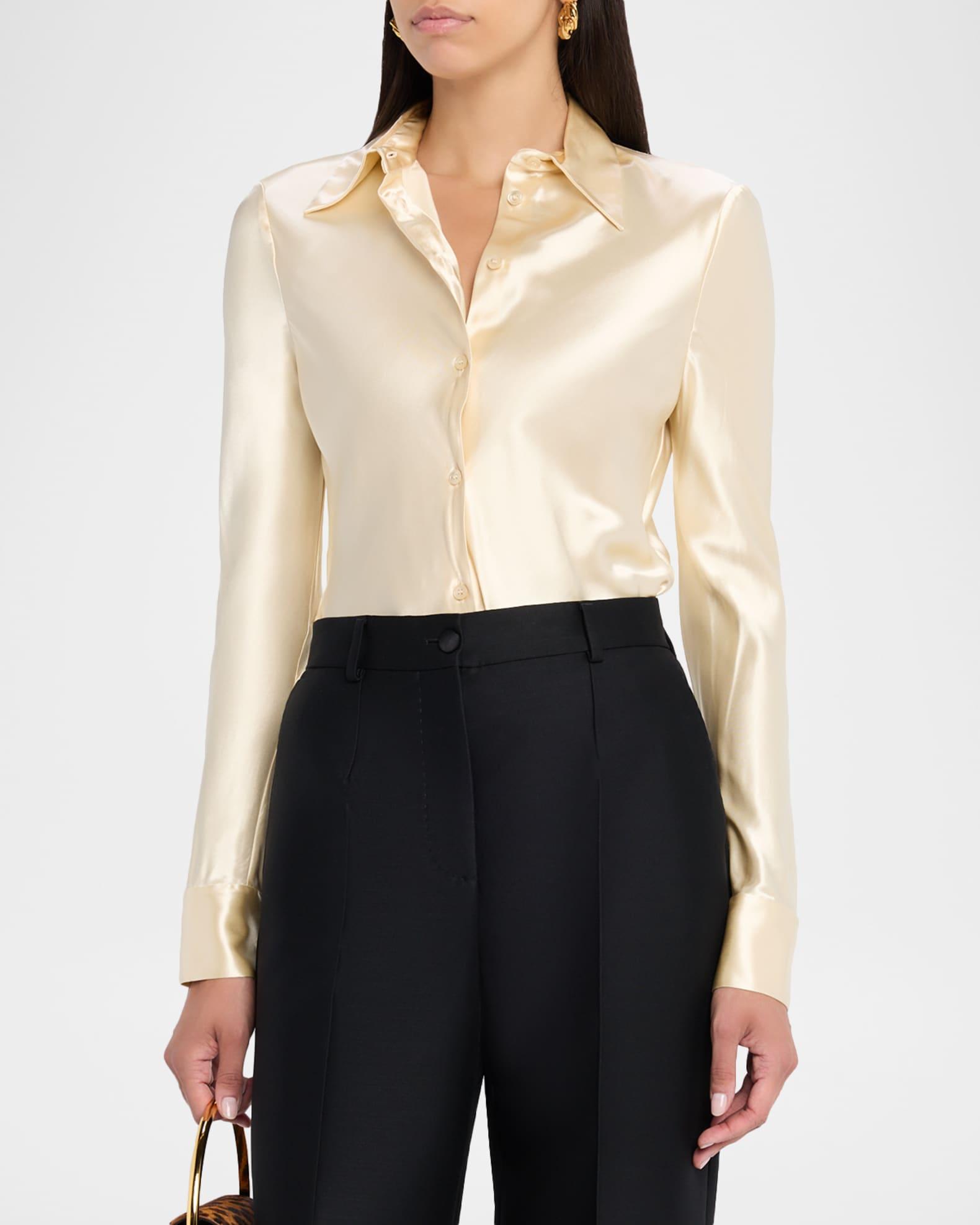 Satin Button-Front Blouse Product Image