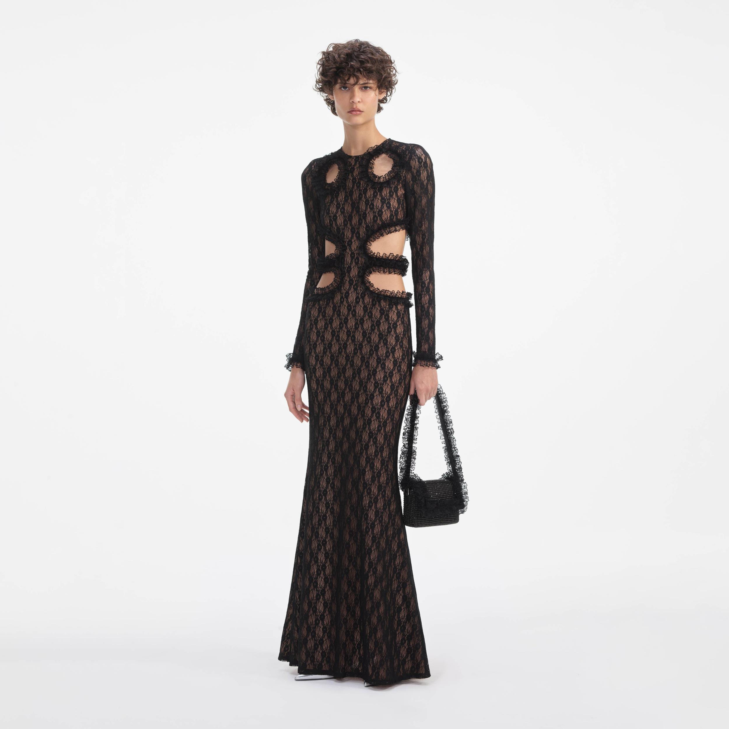 Black Lace Cut Out Maxi Dress Product Image
