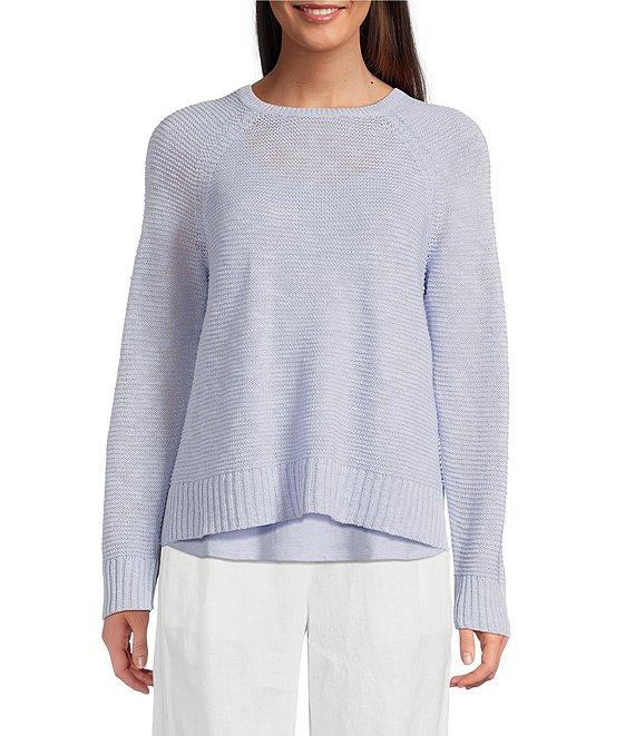 Eileen Fisher Organic Linen Knit Crew Neck Long Raglan Sleeve Sweater Product Image