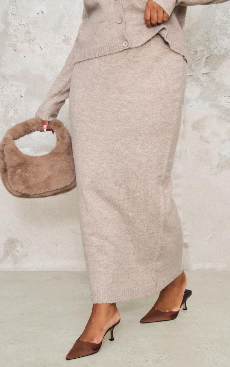 Plus Taupe Melange Soft Knit Maxi Skirt Product Image