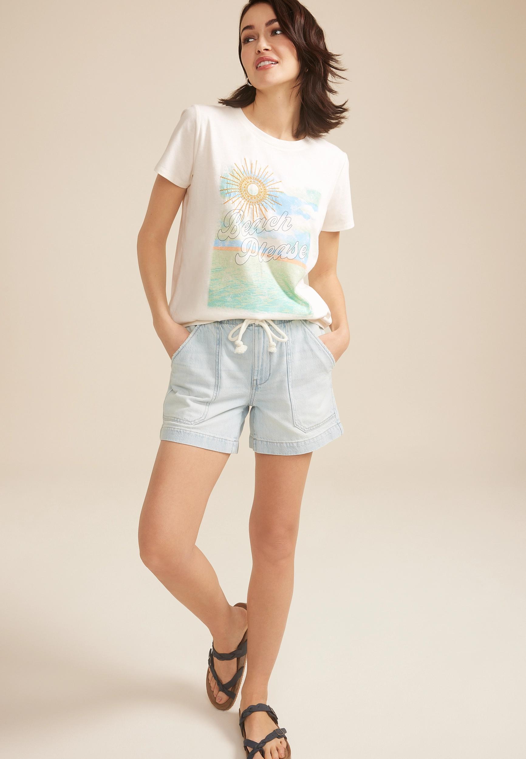 Maurices Womens Large Size Beach Please Embroidered Sun Classic Fit Graphic Tee Product Image