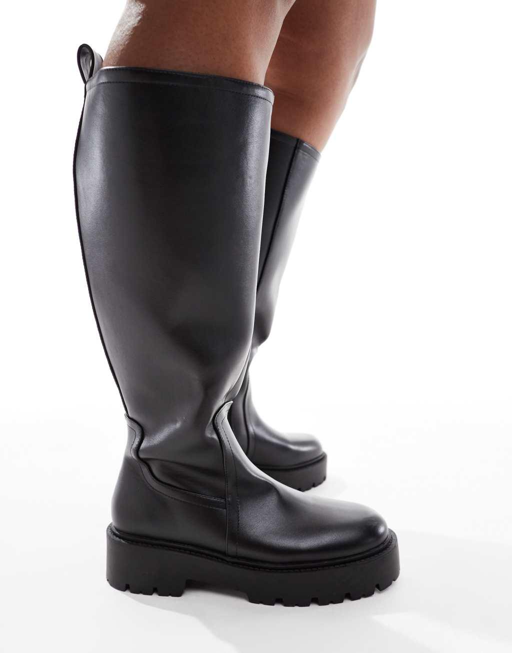 ASOS DESIGN Curve Carmen chunky flat knee boots in black Product Image