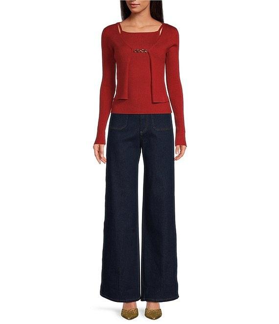 En Saison Colby Knit Tank and Caridgan Two-Piece Square Neck Long Sleeve Sweater Product Image