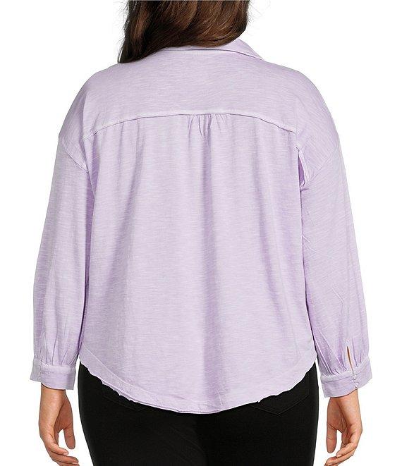 Westbound Plus Size Knit Long Sleeve V-Neck Collared Top Product Image