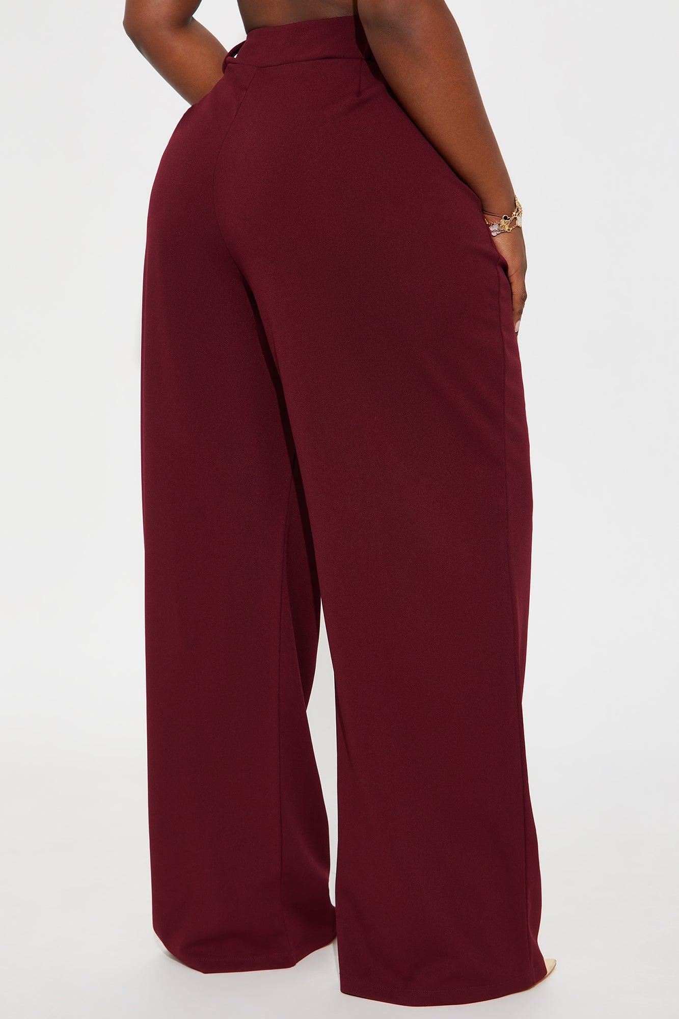 Late To The Meeting Wide Leg Trouser Pant - Burgundy Female Product Image